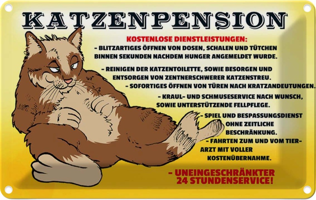 [LA-112007-1812] Blechschild 12x18 cm Katzenpernsion 24h Service Tier Haustier Katze