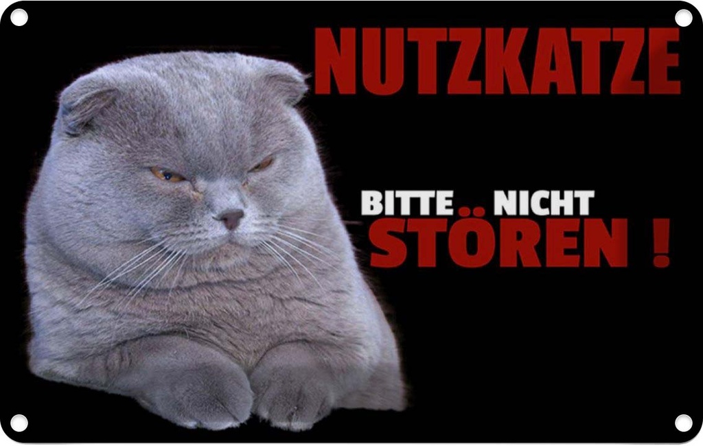 [LA-112009-1812] Blechschild 12x18 cm Nutzkatze bitte nicht stören schwarz Tier Haustier Katze