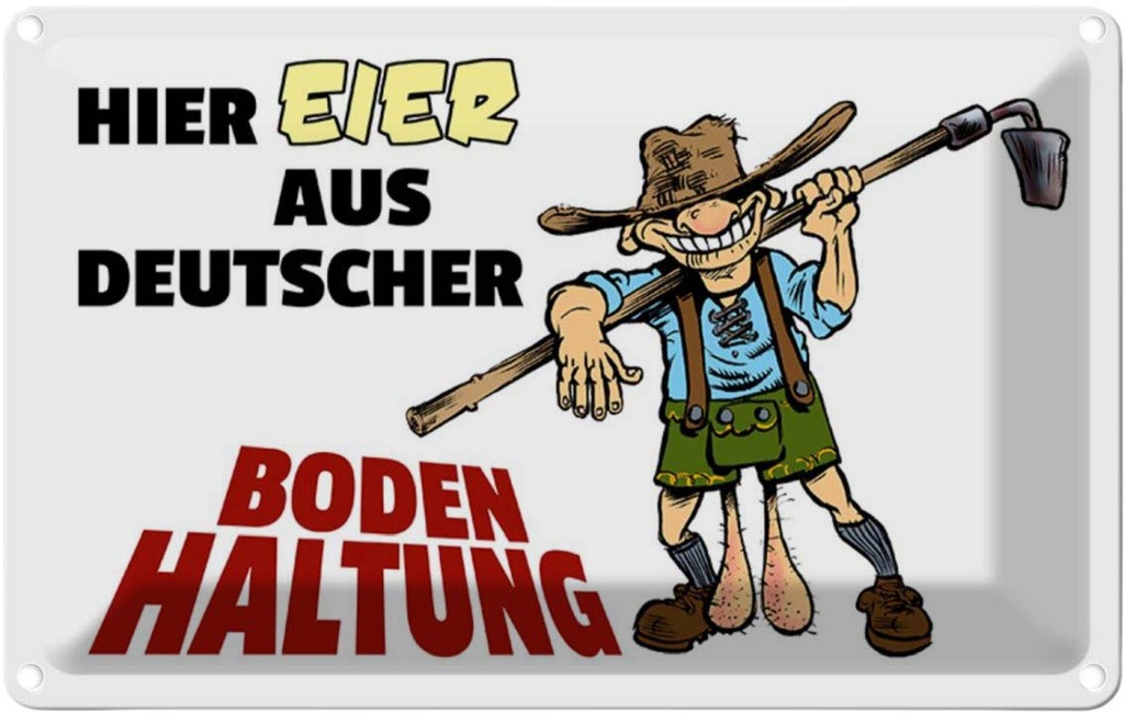 [LA-112017-1812] Blechschild 12x18 cm Hier Eier aus deutscher Bodenhaltung Dekoration Spruch Zitat