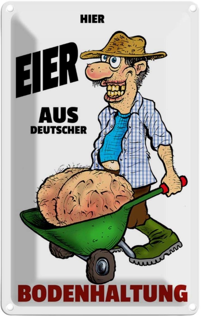 [LA-112020-1812] Blechschild 18x12 cm Hier Eier aus deuts. Bodenhaltung Dekoration Spruch Zitat