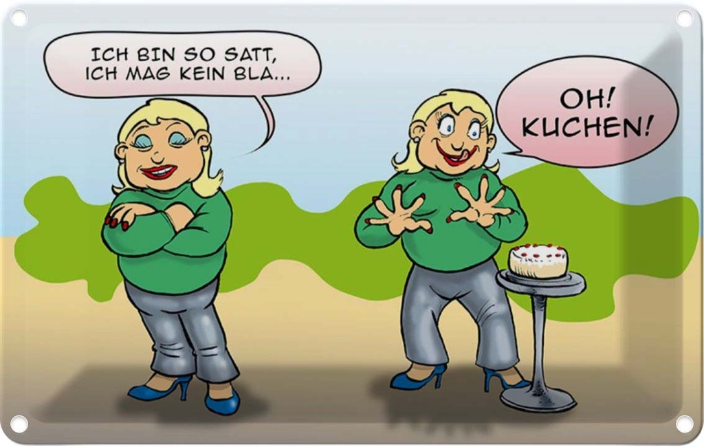 [LA-112021-1812] Blechschild 12x18 cm Ich bin so satt oh Kuchen Dekoration Spruch Zitat