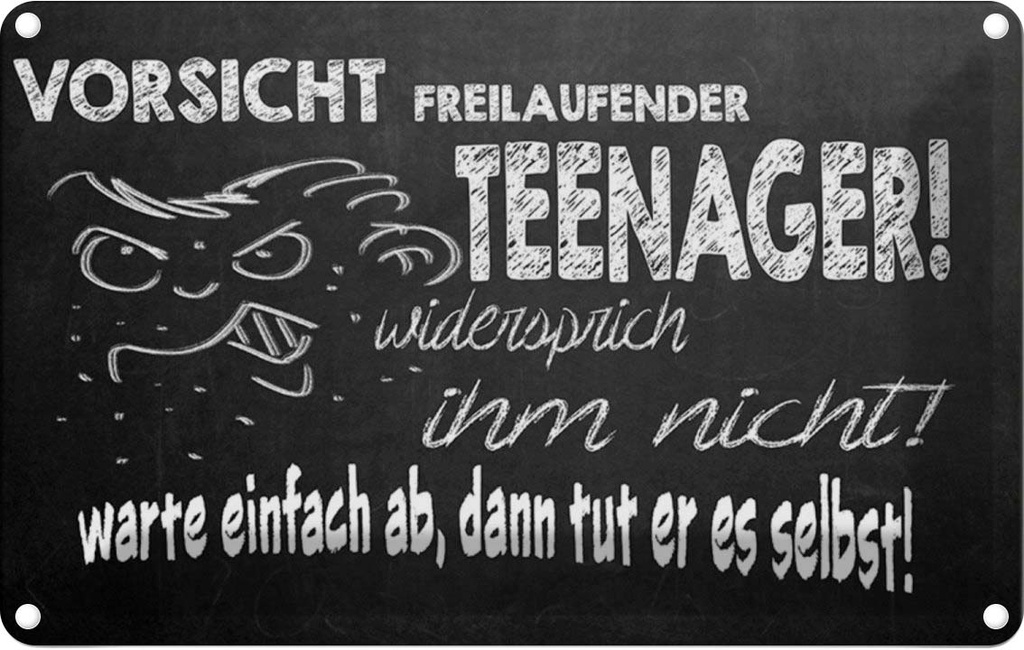 [LA-112091-1812] Blechschild 12x18 cm Vorsicht freilaufender Teenager Warnschild Hinweisschild Sicherheit