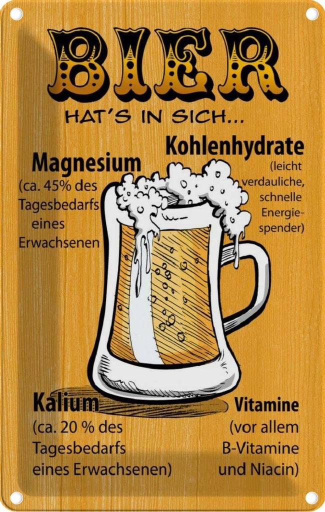 [LA-112097-1812] Blechschild 18x12 cm Alkohol Bier hat's in sich Vitamine Spruch Zitat