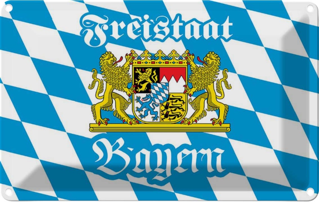 [LA-112121-1812] Blechschild 12x18 cm Freistaat Bayern Wappen Flagge Abenteuer Reisen Urlaub Fahne