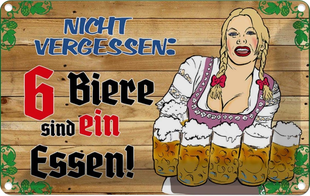 [LA-112130-1812] Blechschild 12x18 cm Alkohol 6 Biere sind ein Essen Spruch Zitat