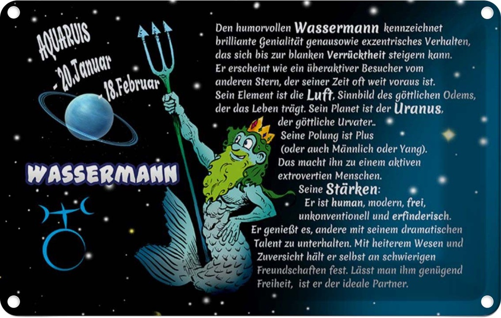 [LA-112150-1812] Blechschild 12x18 cm Sternzeichen Wassermann Dekoration Astrologie