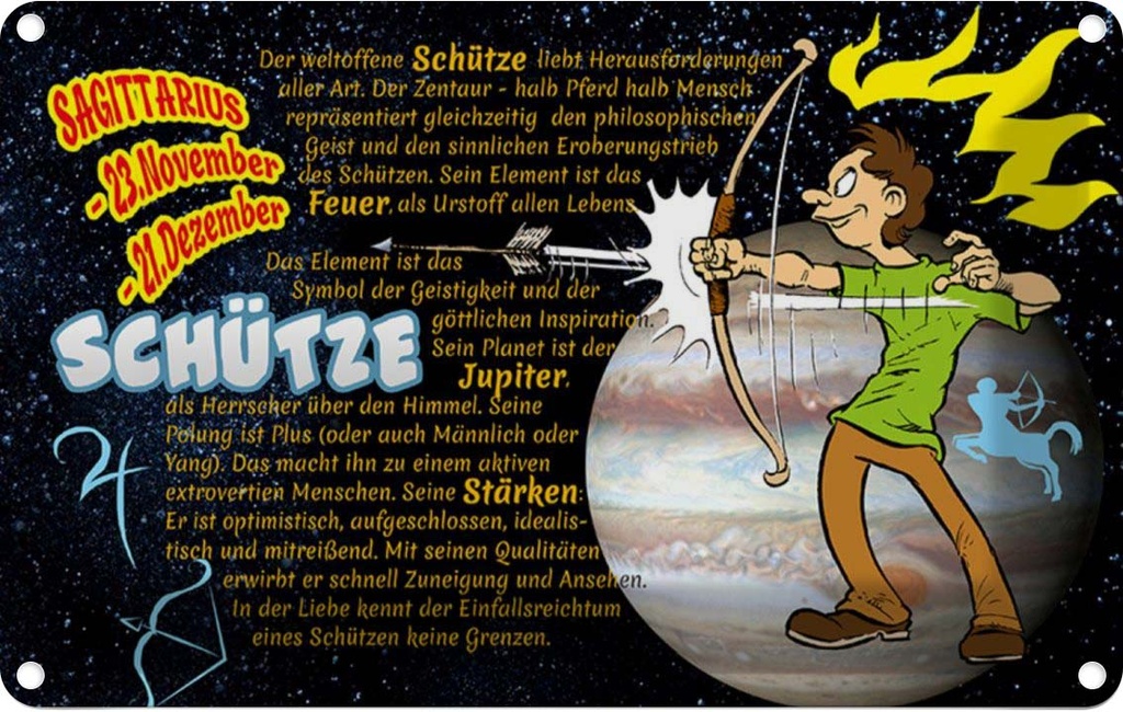 [LA-112152-1812] Blechschild 12x18 cm Sternzeichen Schütze Planet Jupiter Dekoration Astrologie