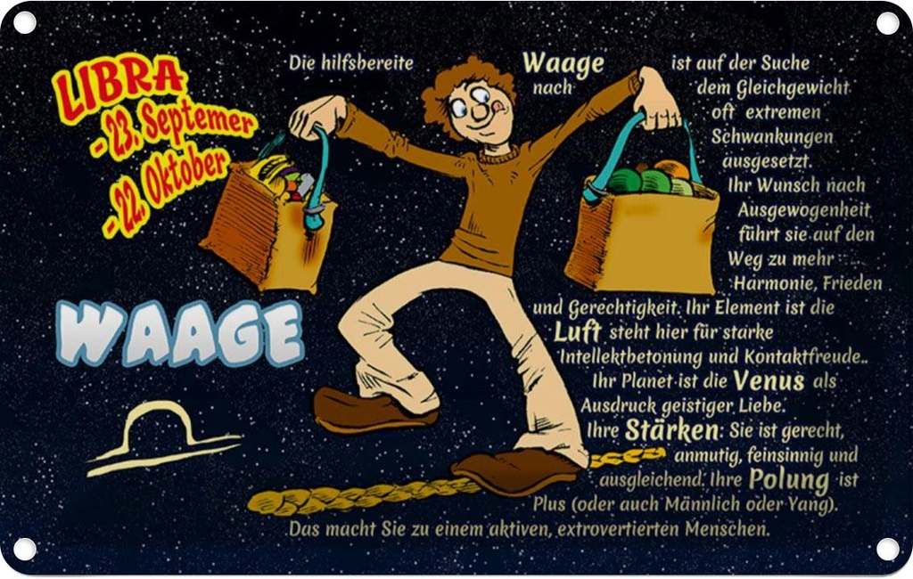 [LA-112156-1812] Blechschild 12x18 cm Sternzeichen Waage Planet Venus Dekoration Astrologie