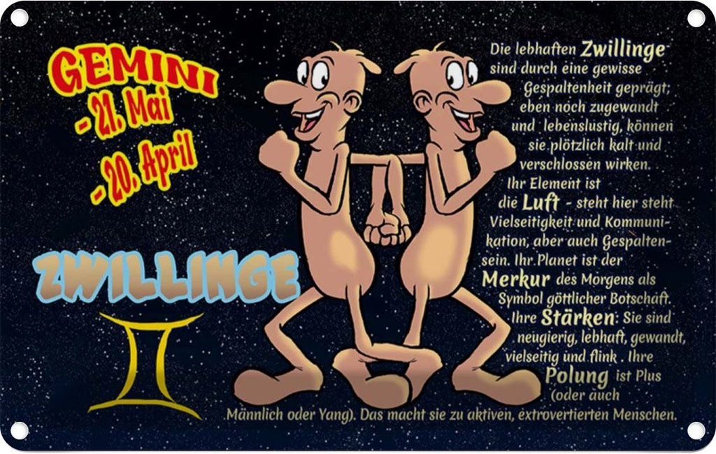 [LA-112159-1812] Blechschild 12x18 cm Sternzeichen Zwillinge Planet Merkur Dekoration Astrologie