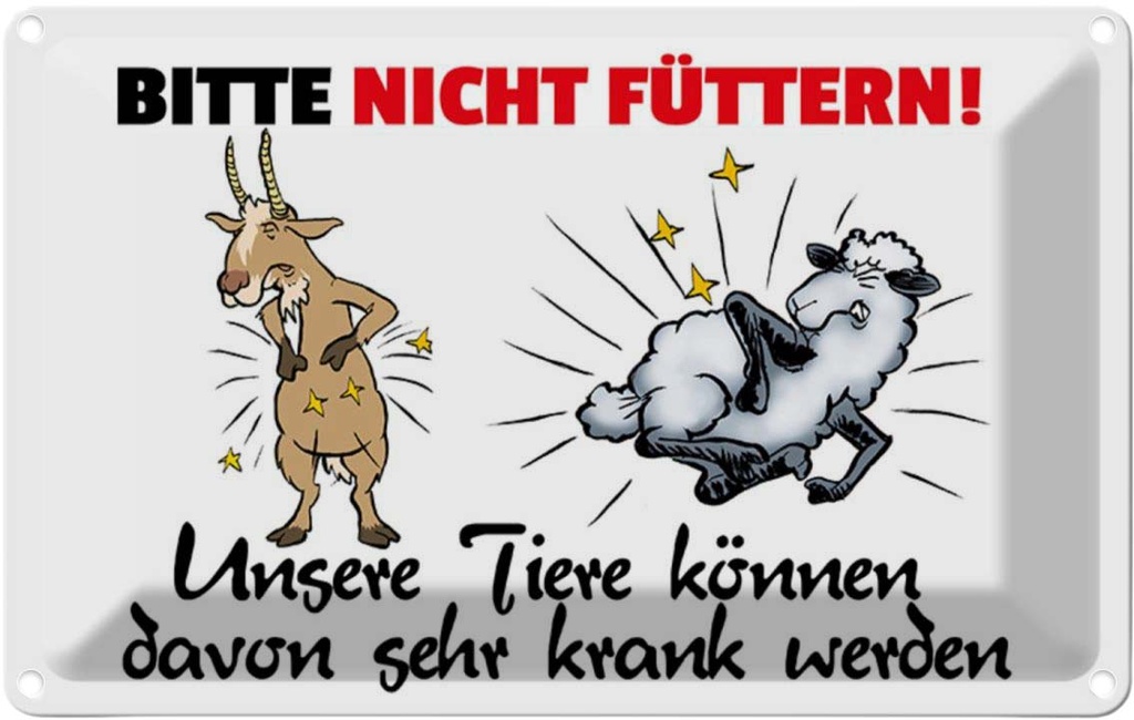 [LA-112221-1812] Blechschild 12x18 cm bitte nicht füttern Ziege Schaf Spruch Zitat