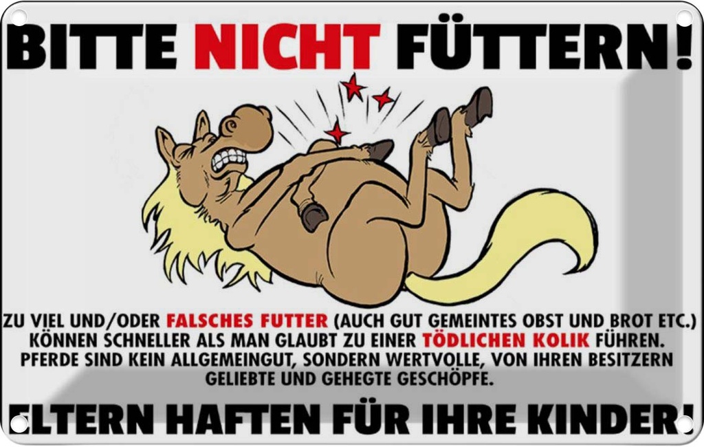 [LA-112226-1812] Blechschild 12x18 cm Pferd bitte nicht füttern Eltern haften Warnschild Hinweisschild Sicherheit Vorsicht