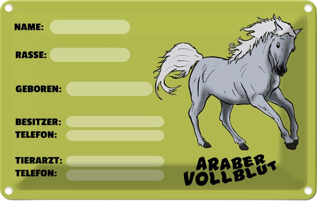 [LA-112240-1812] Blechschild 12x18 cm Pferd Araber Vollblut Name Besitzer Tier Haustier
