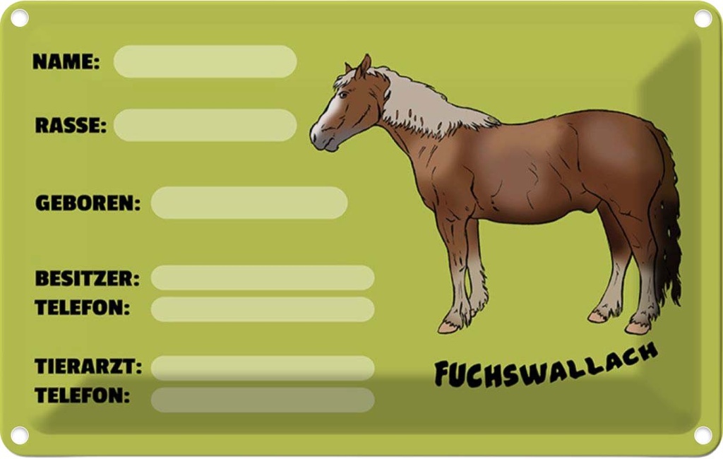 [LA-112257-1812] Blechschild 12x18 cm Pferd Fuchswallach Name Besitzer Rasse Tier Haustier