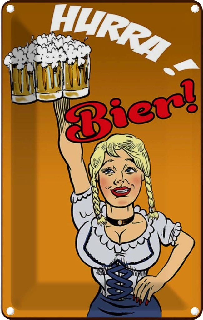 [LA-112274-1812] Blechschild 18x12 cm Pinup Alkohol Hurra! Bier Pin Up Bar Club