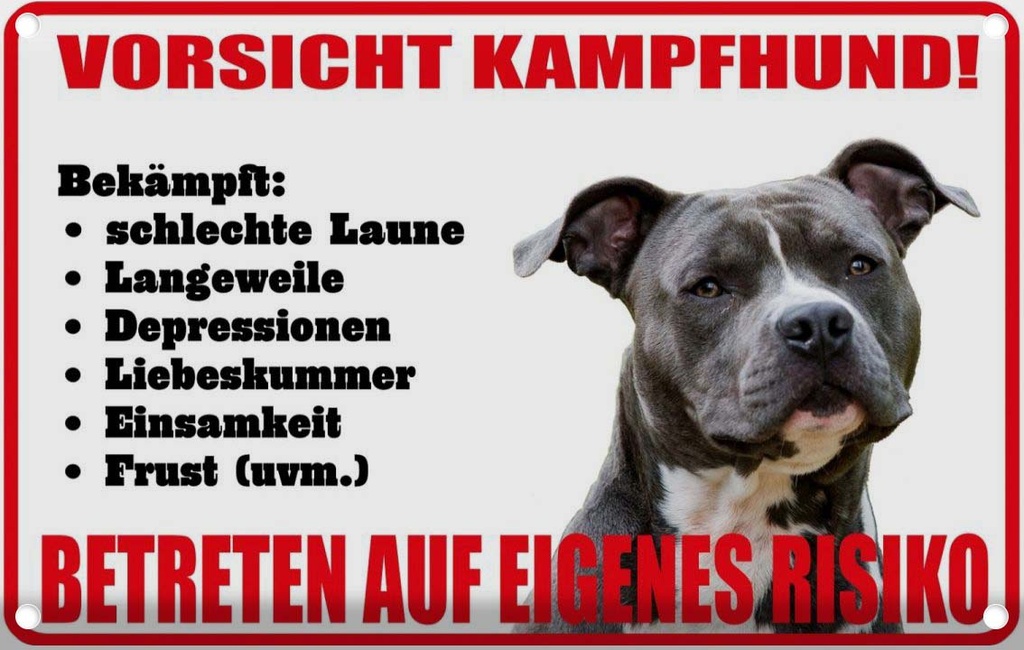[LA-112281-1812] Blechschild 12x18 cm Hund Vorsicht Kampfhund Risiko Tier Haustier