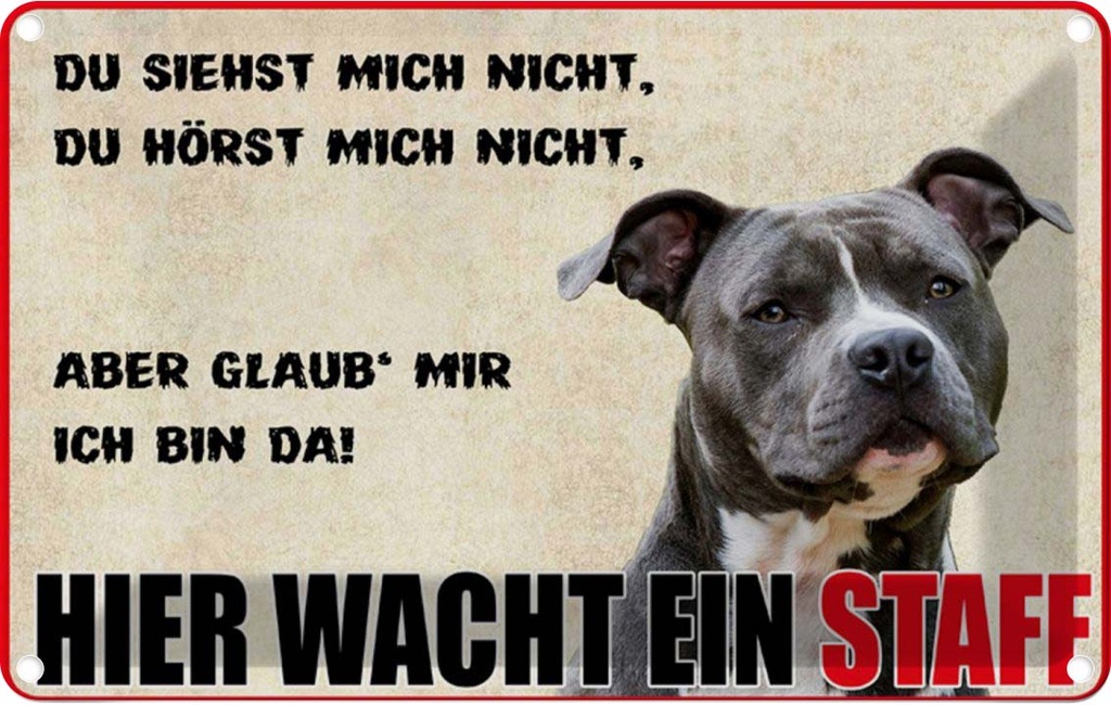 [LA-112283-1812] Blechschild 12x18 cm Hund Hier wacht ein Staff Tier Haustier
