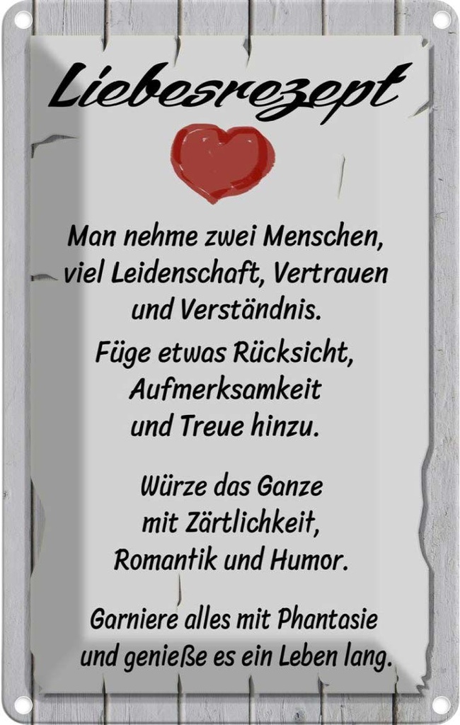 [LA-112312-1812] Blechschild 18x12 cm Liebesrezept nehme 2 Menschen Dekoration Liebe
