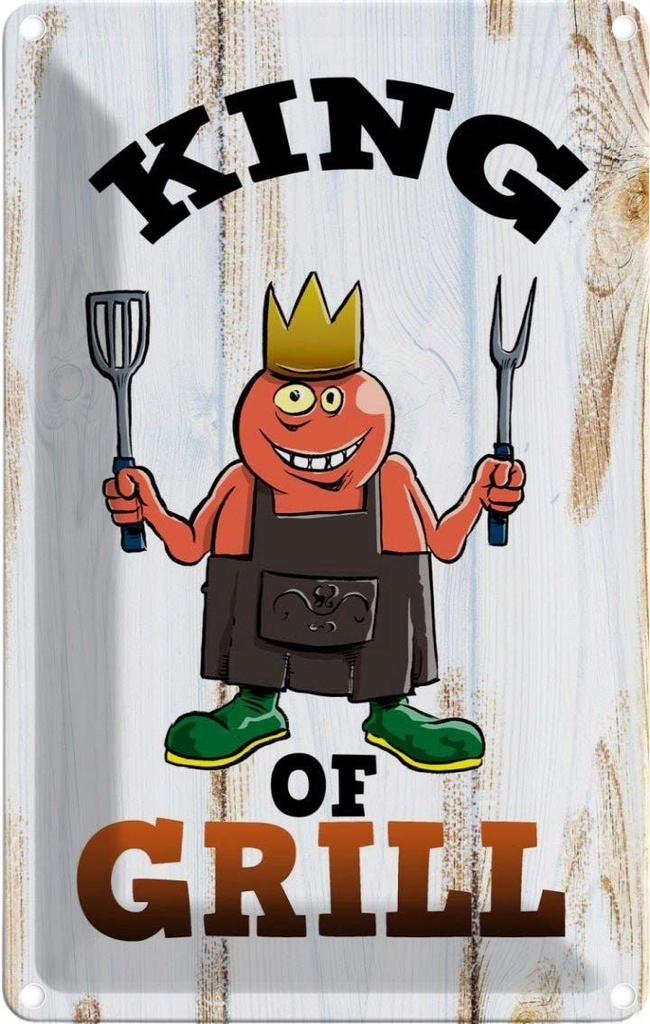 [LA-112315-1812] Blechschild 18x12 cm King of Grill Essen Trinken