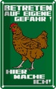 Blechschild 18x12 cm Betreten auf eigene Gefahr Hahn Spruch Zitat