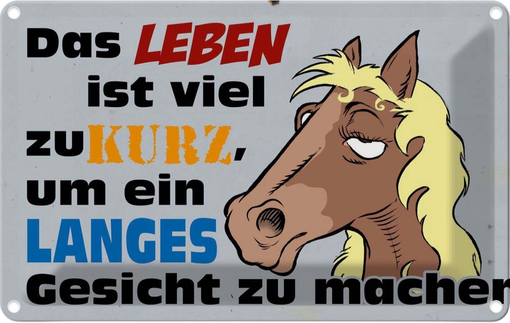 [LA-112333-1812] Blechschild 12x18 cm das Leben ist zu kurz um Pferd Tier Haustier