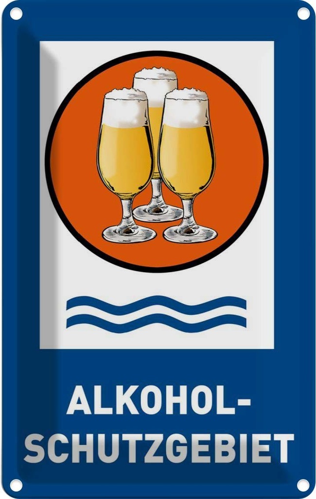 [LA-112344-1812] Blechschild 18x12 cm Bier Alkoholschutzgebiet Biergläser Bar Club Alkohol