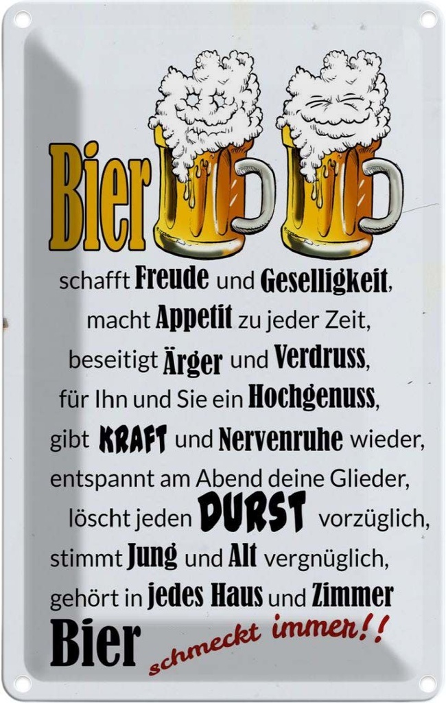 [LA-112347-1812] Blechschild 18x12 cm Alkohol Bier schmeckt immer Freude Spruch Zitat