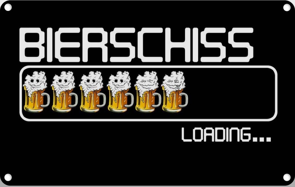 [LA-112363-1812] Blechschild 12x18 cm Alkohol Bierschiss Loading 6 Biergläser Spruch Zitat