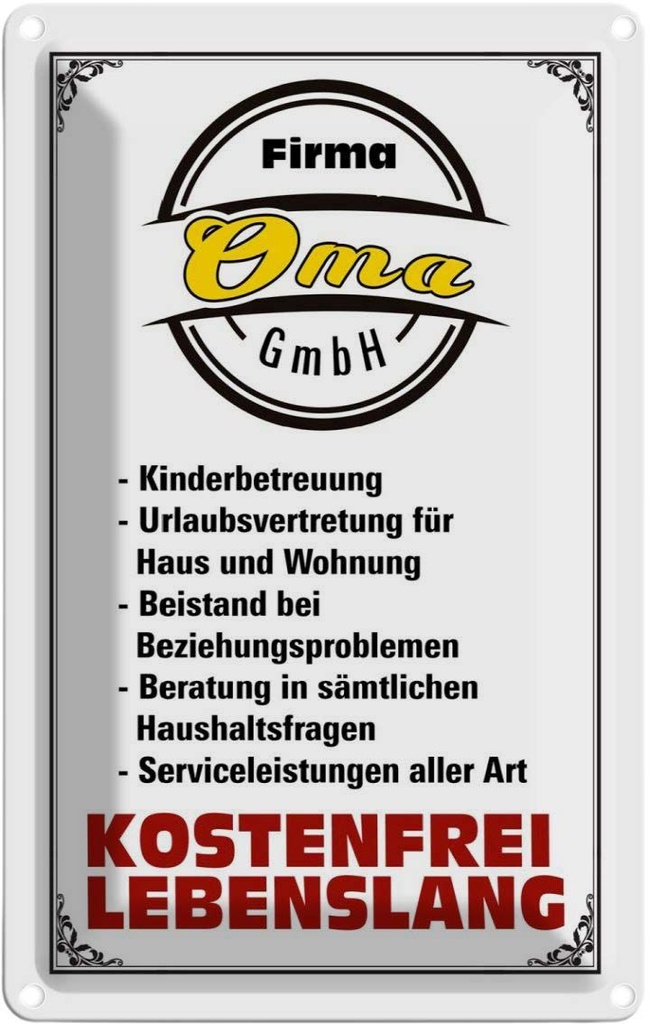 [LA-112379-1812] Blechschild 18x12 cm Firma Oma GmbH kostenfrei Opa Spruch Zitat