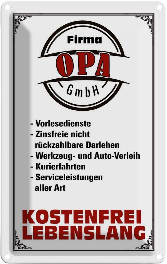 [LA-112392-1812] Blechschild 18x12 cm Firma Opa GmbH kostenfrei Oma Spruch Zitat
