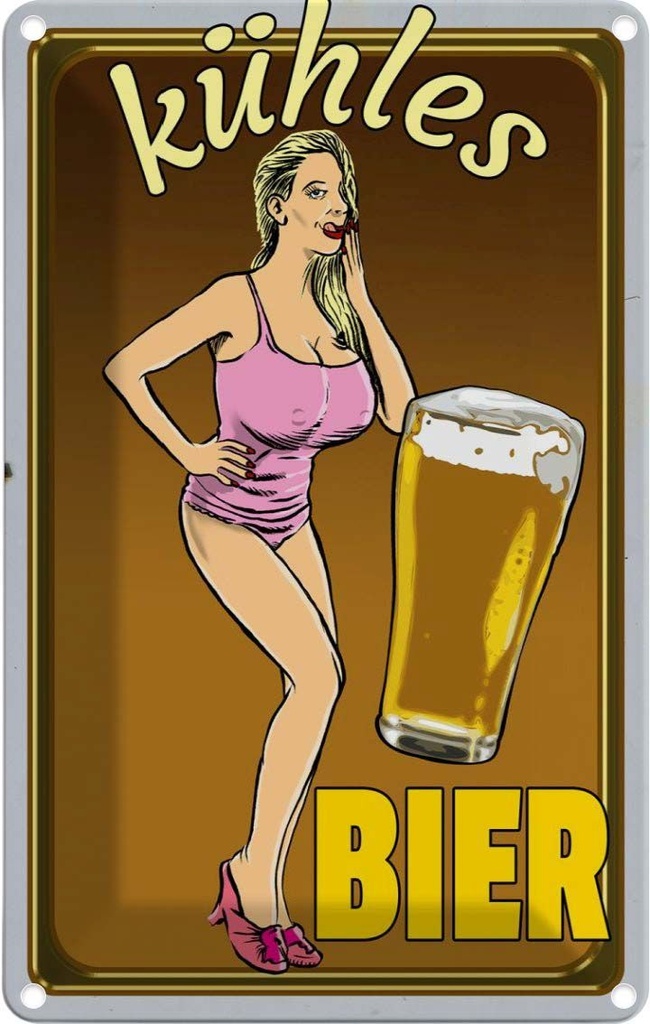 [LA-112397-1812] Blechschild 18x12 cm Pinup Alkohol kühles Bier Pin Up Bar Club