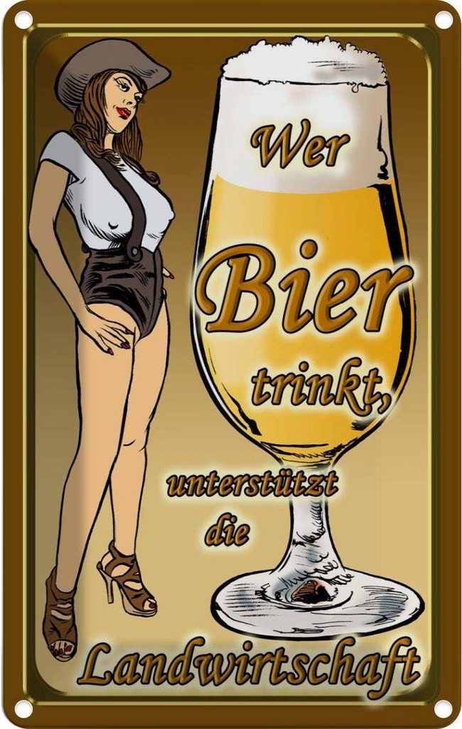 [LA-112398-1812] Blechschild 18x12 cm Pinup wer Bier trinkt unterstützt Land Pin Up Spruch Zitat