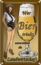 Blechschild 18x12 cm Pinup wer Bier trinkt unterstützt Land Pin Up Spruch Zitat