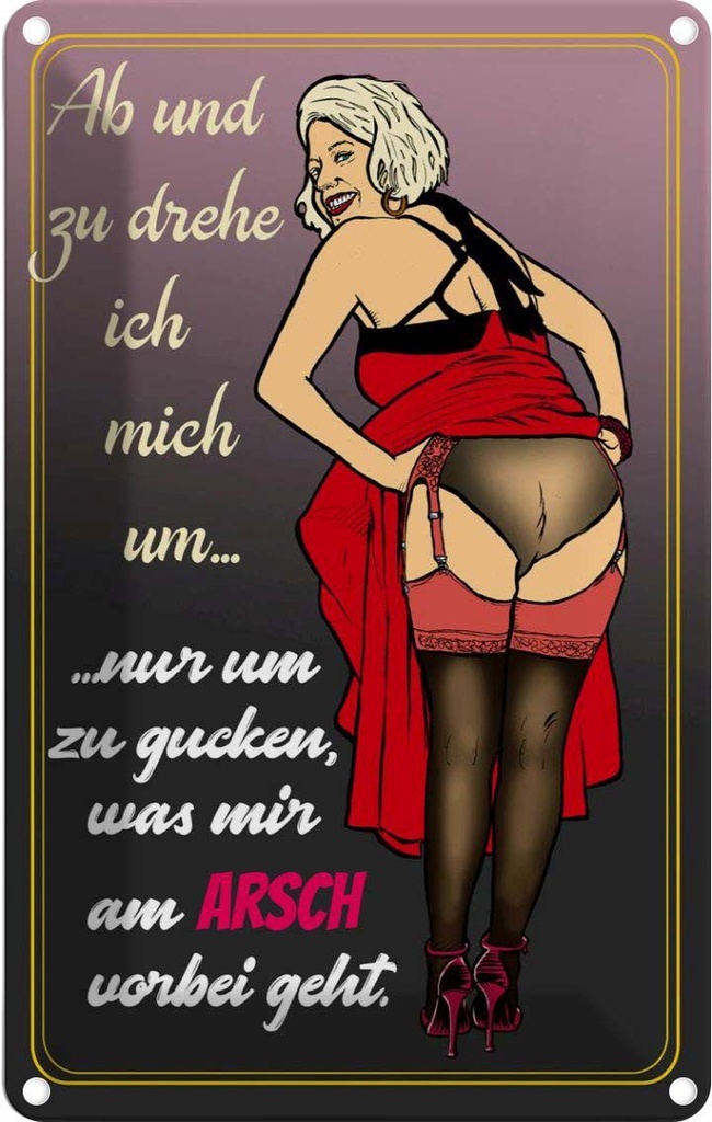 [LA-112403-1812] Blechschild 18x12 cm Pinup m Pin Up Spruch Zitat ab und zu drehe ich mich um Arsch