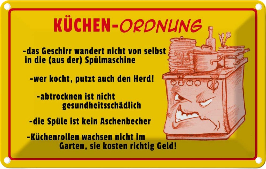 [LA-112407-1812] Blechschild 12x18 cm Küchen Ordnung Geschirr Spüle Küche Kochen Essen