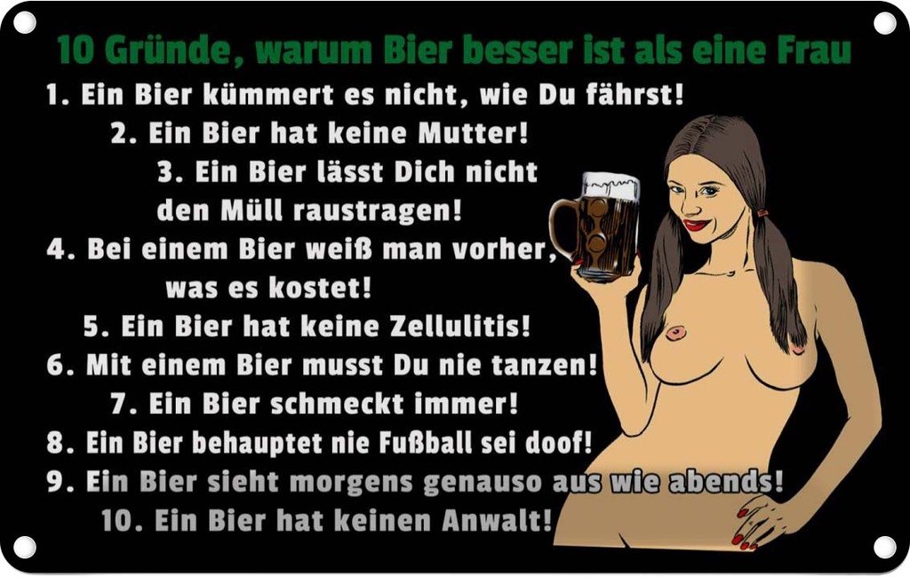 [LA-112408-1812] Blechschild 12x18 cm Pinup 10 Zitat Gründe Bier besser als Frau Pin Up Spruch