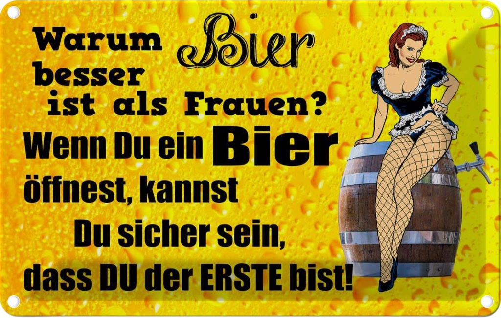 [LA-112409-1812] Blechschild 12x18 cm Pinup Warum Zitat Bier besser ist als Frauen Pin Up Spruch