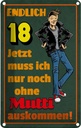 Blechschild 18x12 cm endlich 18 muss noch ohne Mutti Spruch Zitat