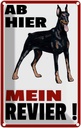 Blechschild 18x12 cm ab hier mein Revier Hund Tier Haustier