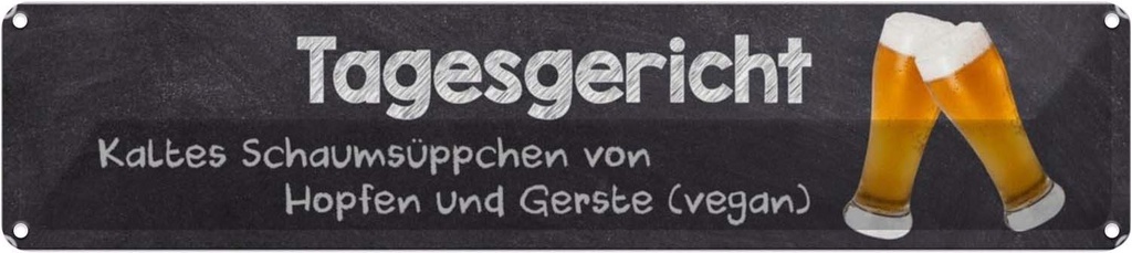 [LA-120364] Blechschild 10x46 cm Bier Tagesgericht kaltes Schaumsüppchen Bar Club Alkohol