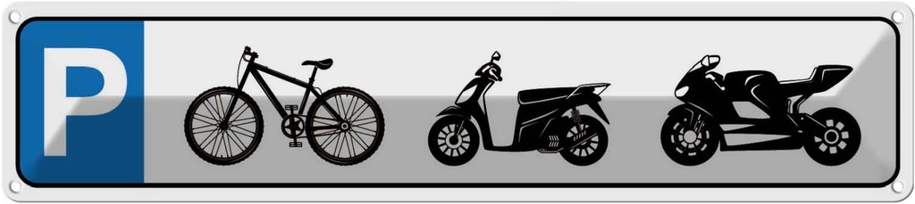 [LA-120387] Blechschild 10x46 cm Parkplatz Fahrrad Mofa Motorrad Parkplatzschild