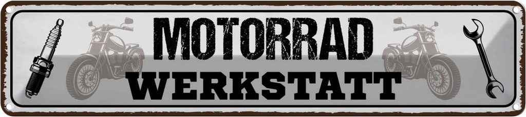 [LA-120655] Blechschild 10x46 cm Motorrad Werkstatt Werkzeug Auto Garage