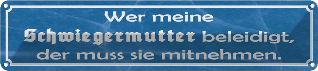 [LA-120747] Blechschild 10x46 cm wer Schwiegermutter beleidigt Familie Freunde