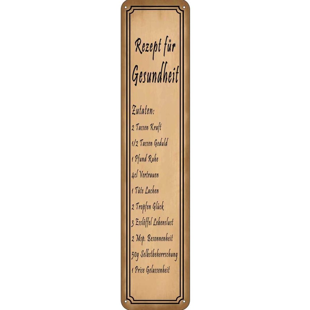 [LA-120840] Blechschild 10x46 cm Rezept für Gesundheit 2 Tassen Dekoration Restaurant Küche