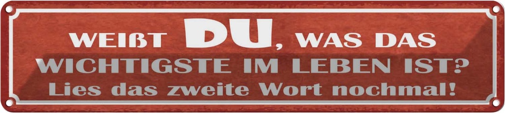 [LA-121319] Blechschild 10x46 cm weißt du was wichtigste im Leben Spruch Zitat