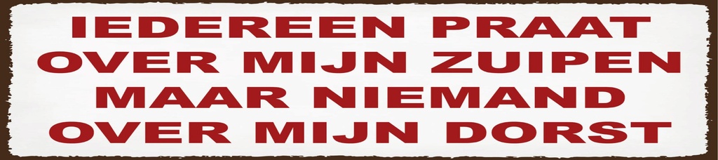 [LA-1814426] Blechschild 10x46 cm holländisch Iedereen praat over mijn zuipen