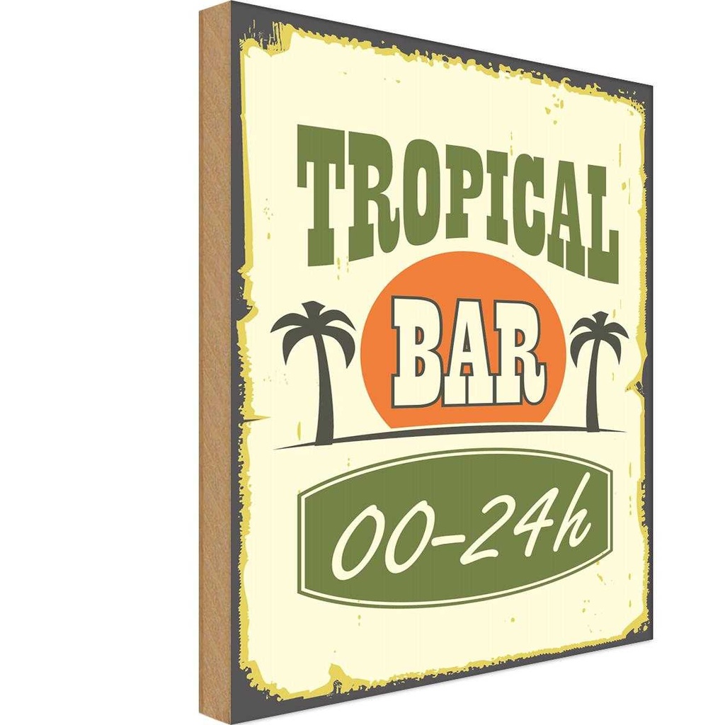 [LA-118657-H] Holzschild 40x30 cm Tiki Bar 00 - 24 h Warnschild Hinweisschild