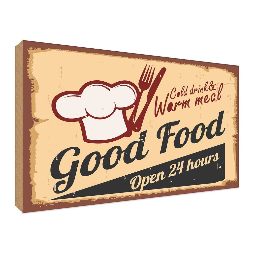 [LA-118658-H] Holzschild 30x40 cm Cold drinks and warm meal Essen Trinken
