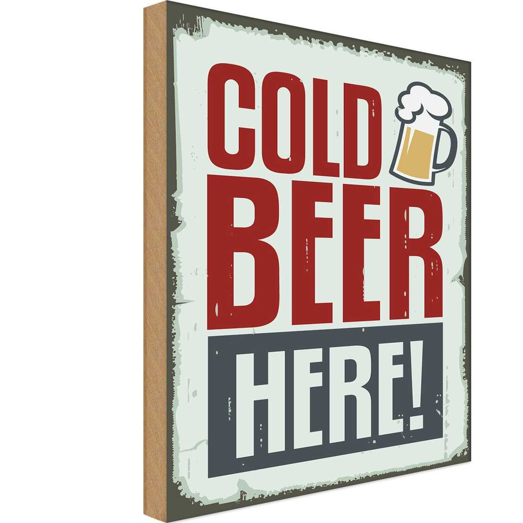 [LA-118660-H] Holzschild 40x30 cm Cold beer here Bier Essen Trinken