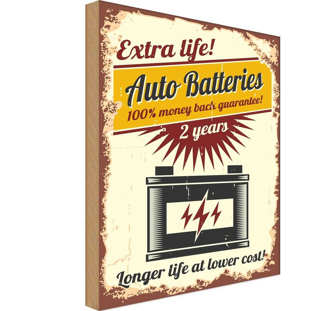 [LA-118666-H] Holzschild 40x30 cm Extra Life Auto Batteries Garage Werkstatt