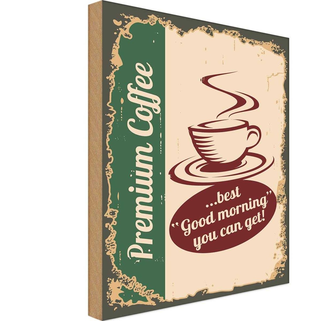 [LA-118671-H] Holzschild 40x30 cm Kaffee Premium Coffee Essen Trinken